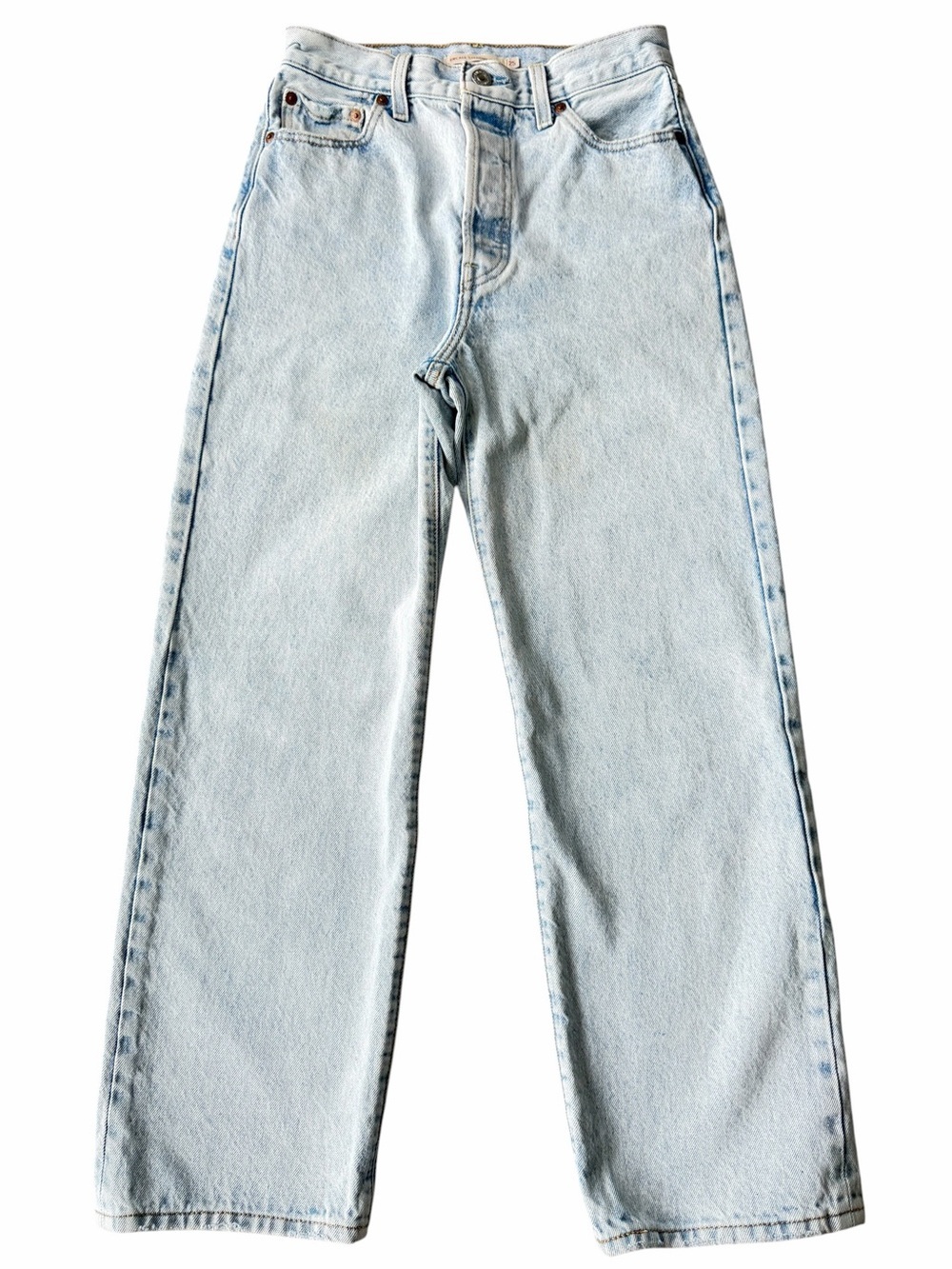 ✅ Levi’s Premium Denim Light Wash Ribcage Straight Ankle jeans size 25